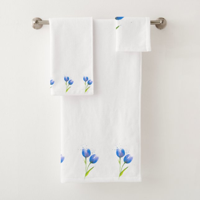 Blue Violet Tulips Bath Towel Set (Insitu)