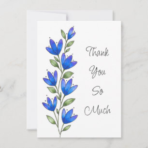 Blue Violet Watercolor, Pen & Ink Floral Stem Thank You Card