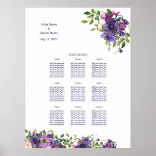 Blue Violet Wild Rose Wedding Dinner Seating Chart