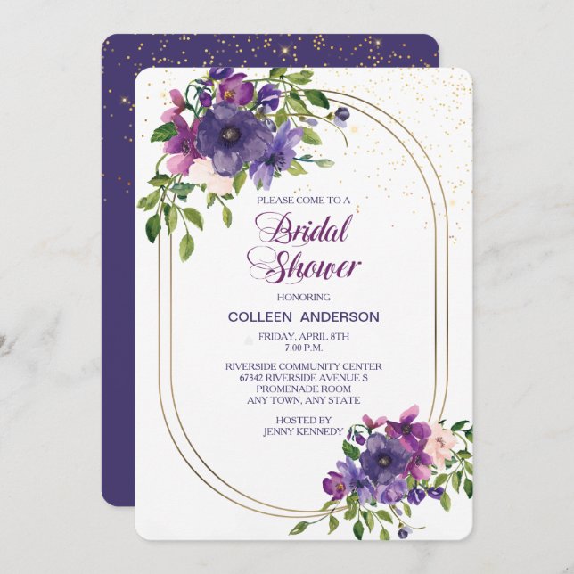 Blue Violet Wild Roses Double Frame Bridal Shower Invitation (Front/Back)