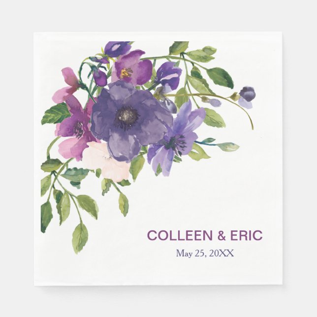 Blue Violet Wild Roses Wedding Napkin (Front)