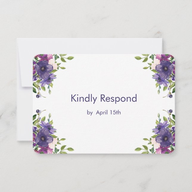 Blue Violet Wild Roses Wedding RSVP Card (Front)