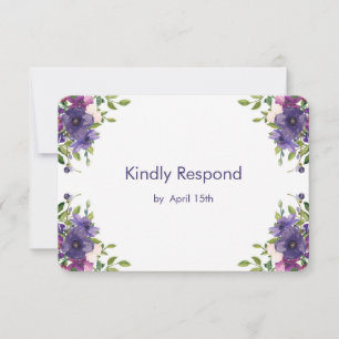 Blue Violet Wild Roses Wedding RSVP Card