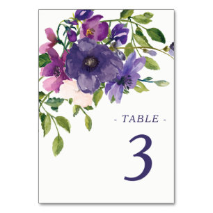 Blue Violet Wild Roses Wedding Table Number