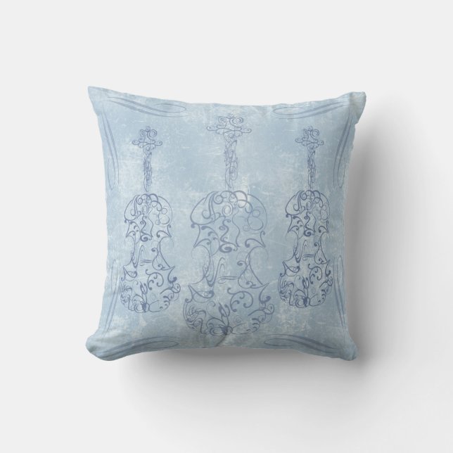 Blue Violin Line Drawing Cushion (Front)