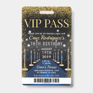 Blue VIP Pass Hollywood Red Carpet Birthday Badge ID Badge