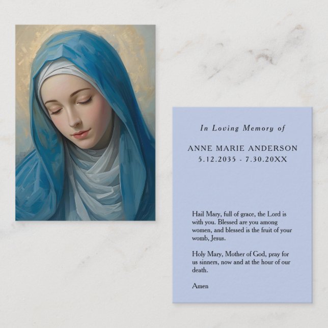 Blue VIrgin Mary Memorial Card (Front/Back)