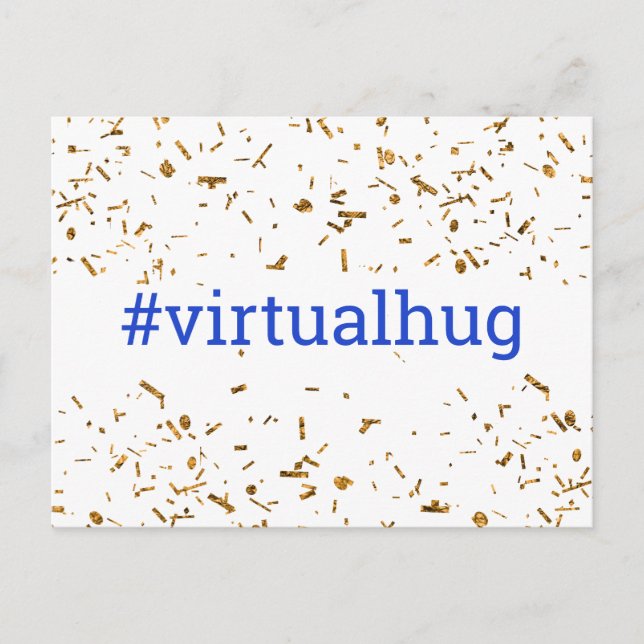 Blue Virtual Hug Hashtag Gold Faux Confetti Postcard (Front)