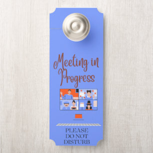 Blue Virtual Meeting in Progress Do Not Disturb Door Hanger