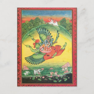 Blue Vishnu on Garuda Hindu God Art Card