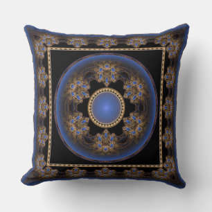 Blue visual fractal framed pattern cushion