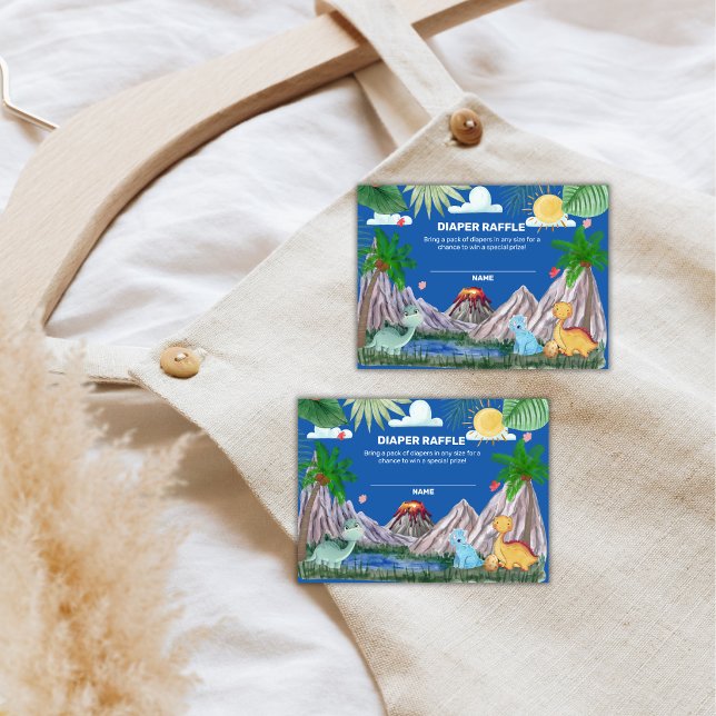 Blue Volcano Forest Dino Diaper Raffle Baby Shower Enclosure Card (Blue Volcano Forest Dino Diaper Raffle Baby Shower Enclosure Card)