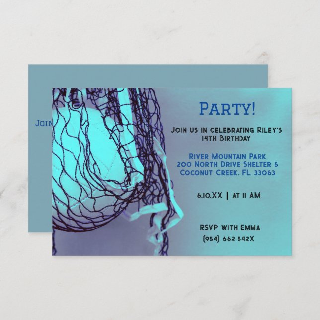 Blue Volleyball Birthday  Invitation (Front/Back)