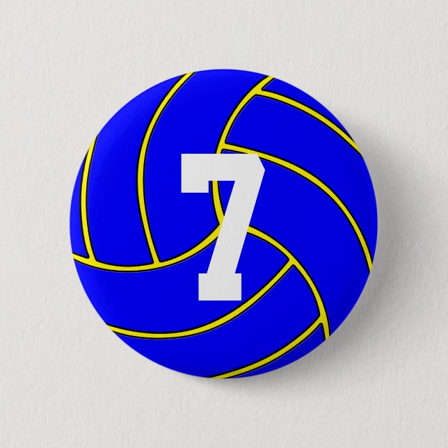 Blue Volleyball Custom Colour & Jersey Number Pin (Front)