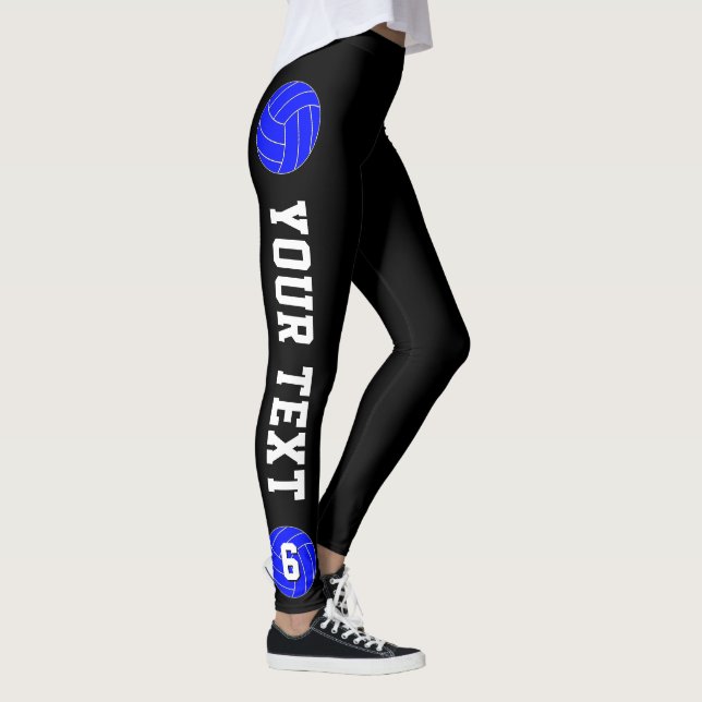Blue Volleyball Custom Team Name & Player Number Leggings (Right)