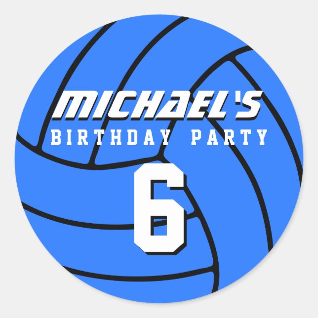 Blue Volleyball Sticker Sports kids Birthday Party (Front)