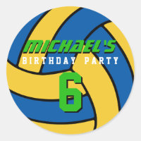 Blue Volleyball Sticker Sports Kids Birthday Party