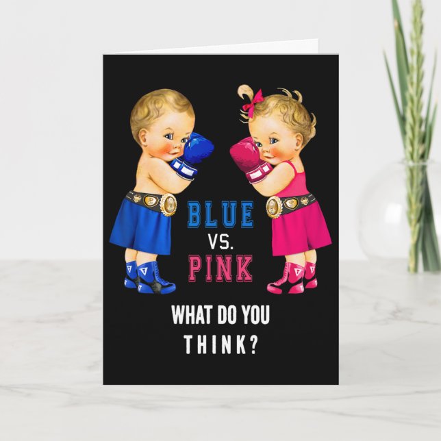 Blue Vs Pink Boxing Bies Gender Reveal S  Card (Front)