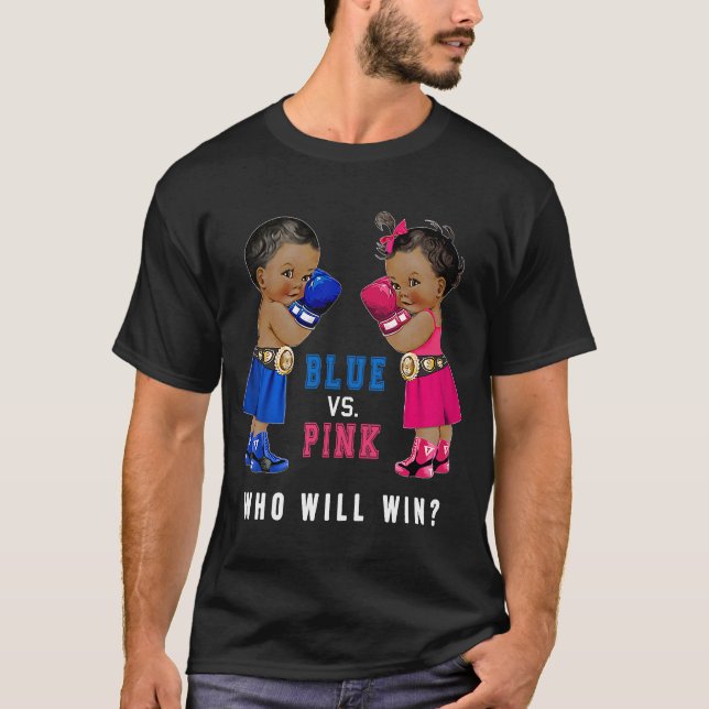 Blue vs Pink Ethnic Boxing Babies Gender Reveal s T-Shirt (Front)