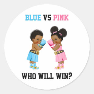 Blue Vs Pink Who Will Win Boxing Theme Gender Reve Classic Round Sticker