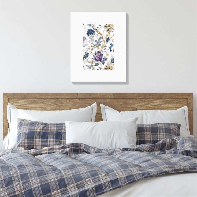Blue W.Morris Pattern Stretched Canvas Print (Insitu(Bedroom))