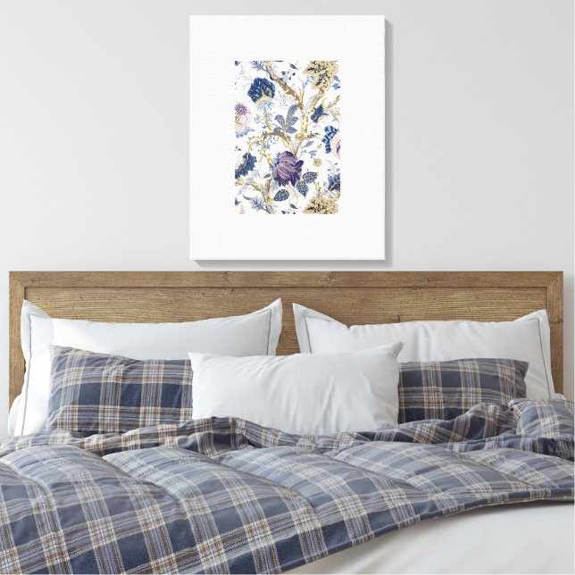 Blue W.Morris Pattern Stretched Canvas Print (Insitu(Bedroom))
