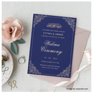 Blue Walima Islamic Muslim Wedding Invitation