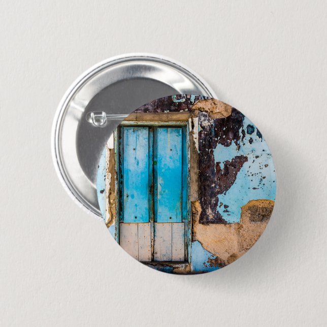 Blue wall and door 6 cm round badge (Front & Back)