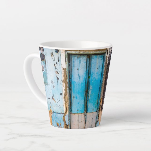 Blue wall and door latte mug (Left Angle)