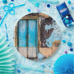 Blue wall and door paper plate