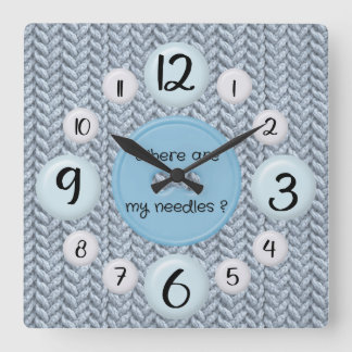 Blue wall clock for knitting lovers
