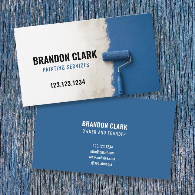 Blue Wall Paint Roller Half Painted Design Business Card (Creator Uploaded)