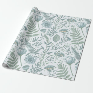 Blue Wallpaper Floral Wrapping Paper