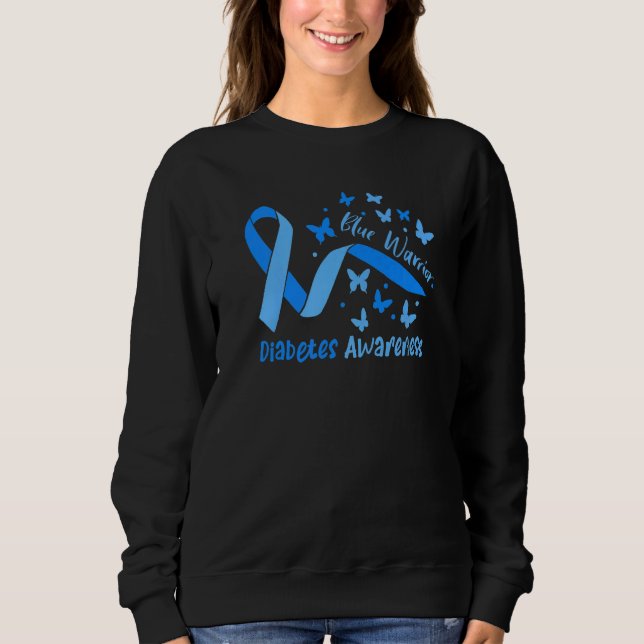 Blue Warrior Diabetes Awareness Ribbon And Butterf Sweatshirt (Front)