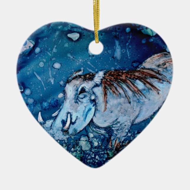 Blue Warthog Ceramic Tree Decoration (Front)