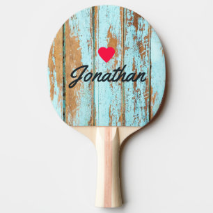 Blue Wash Wood Vintage Heart Signature Ping Pong Paddle