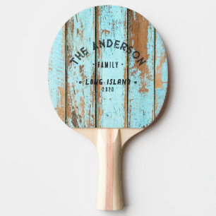 Blue Wash Wood Vintage Seaside Family Name Ping Pong Paddle