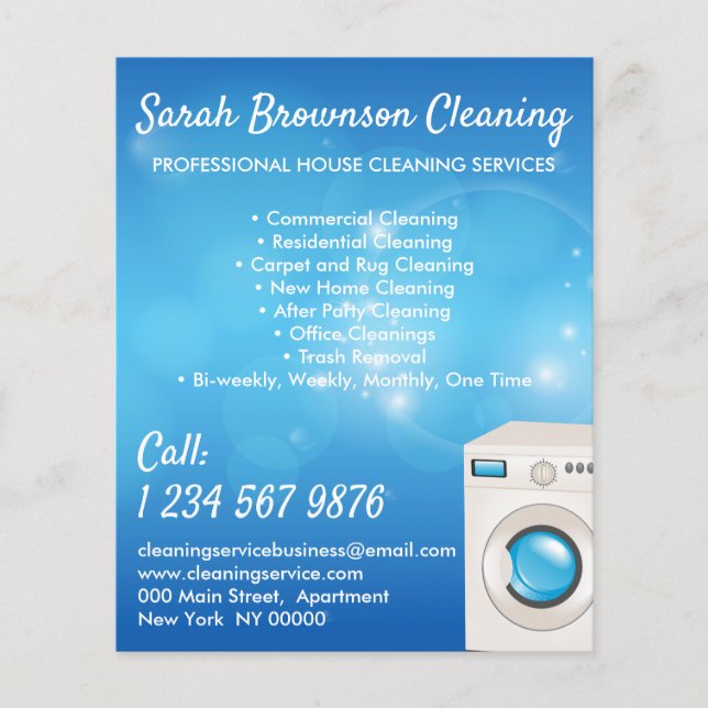 Blue Washing Machine Janitorial Maid House Clean Flyer (Front)