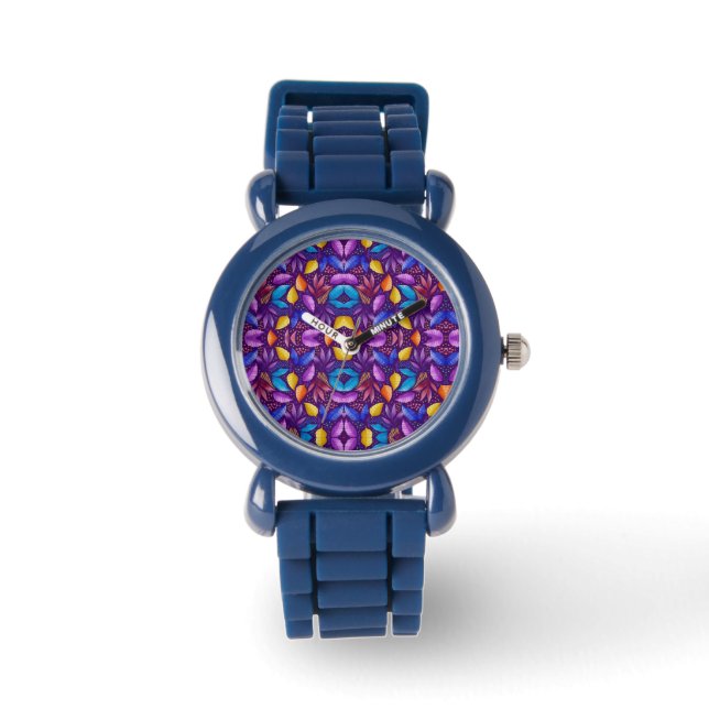 Blue watch with a vibrant mandala design  (Front)