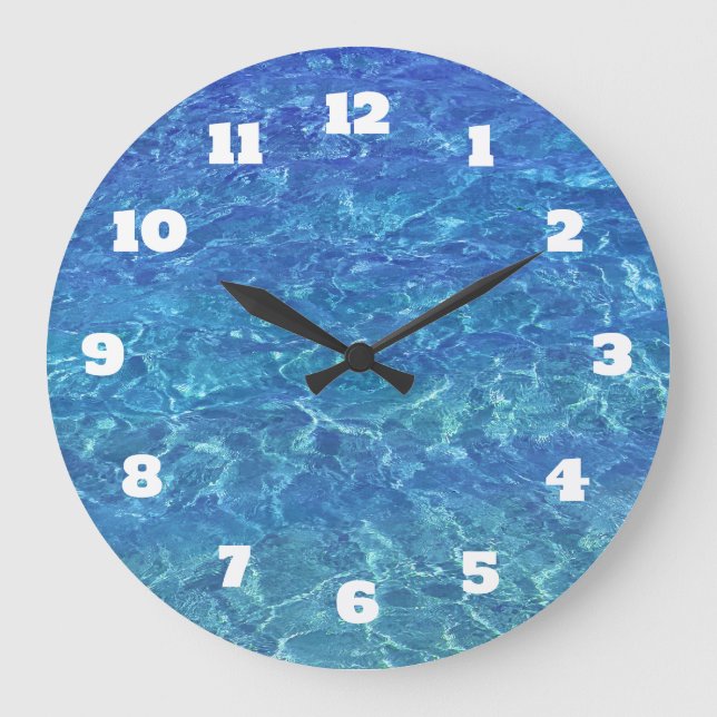 Blue Water Abstract Beach Coastal Nautical Decor Large Clock (Front)