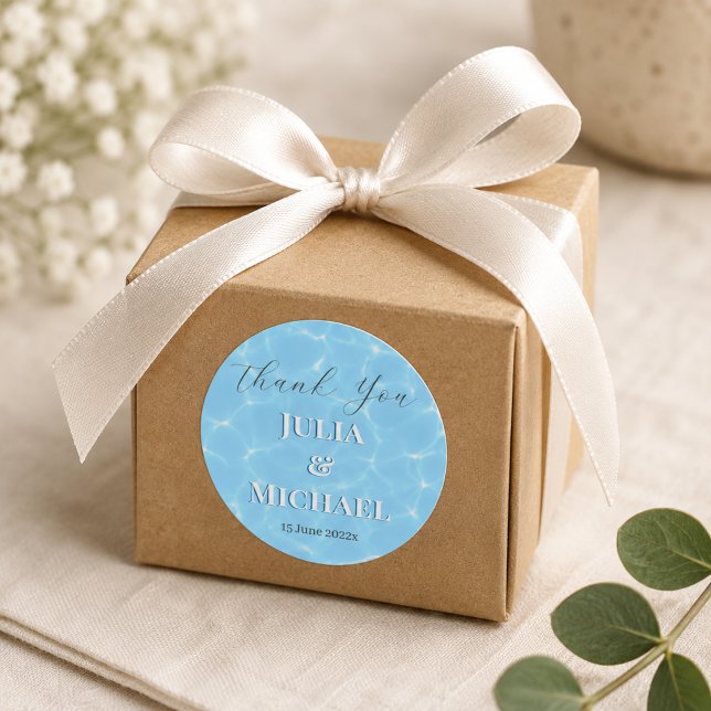 Blue Water Beach & Destination Wedding Ocean Theme Classic Round Sticker (Creator Uploaded)