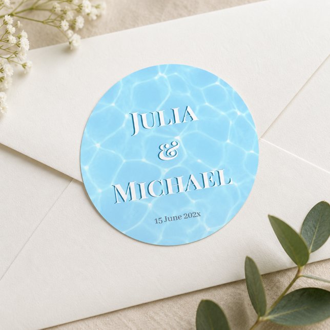 Blue Water Beach & Destination Wedding Ocean Theme Classic Round Sticker (Creator Uploaded)