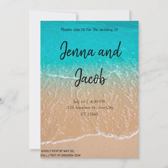 Blue Water Beach Modern Wedding Invitation (Front)