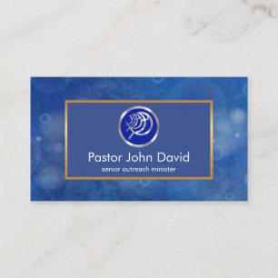 Blue Water Bokeh Ichthus Fish Pastor Business Card