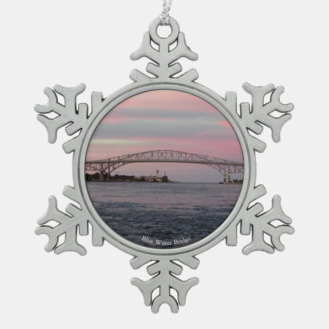 Blue Water Bridge snowflake or ball ornament (Front)