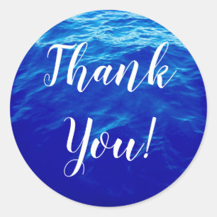 Blue Water Calligraphy Thank You Classic Round Sticker