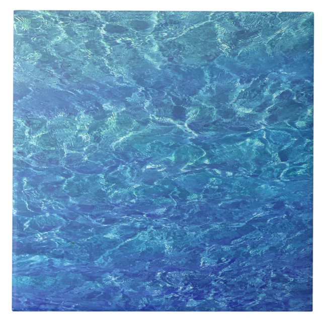 Blue Water Coastal Beach Ocean Sea Decor Gift Tile (Front)