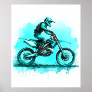 Blue Water Colour Dirt Bike Poster