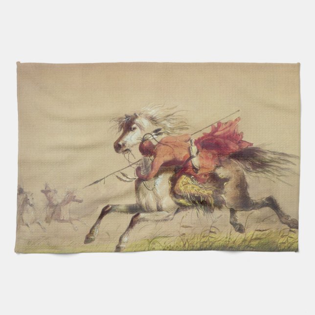 Blue Water Creek Battle By Alfred Jacob Miller Tea Towel (Horizontal)