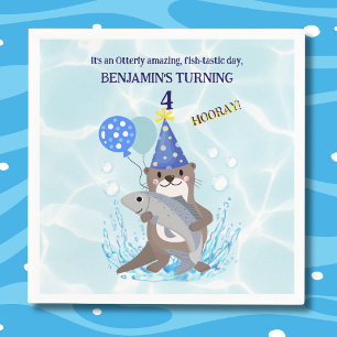 Blue Water Cute Boy Sea Otter Birthday Party Napkin